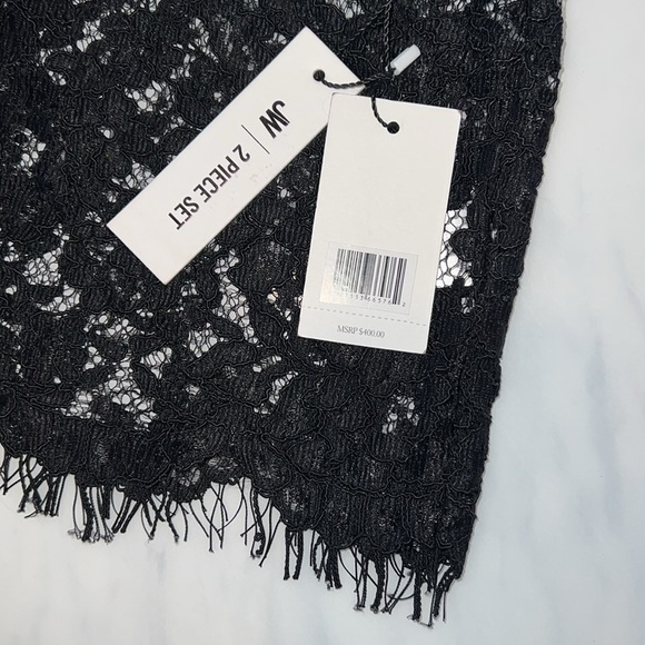 NWT JASON WU Cropped Eyelash Lace Top & Pencil Midi Skirt Set Black Size 10 - Picture 5 of 8